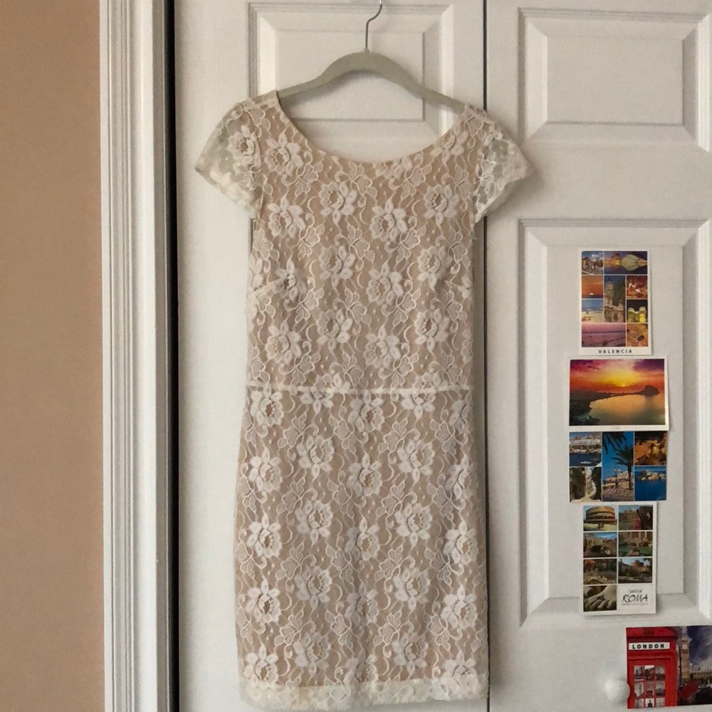 Nude and White Lace Dress